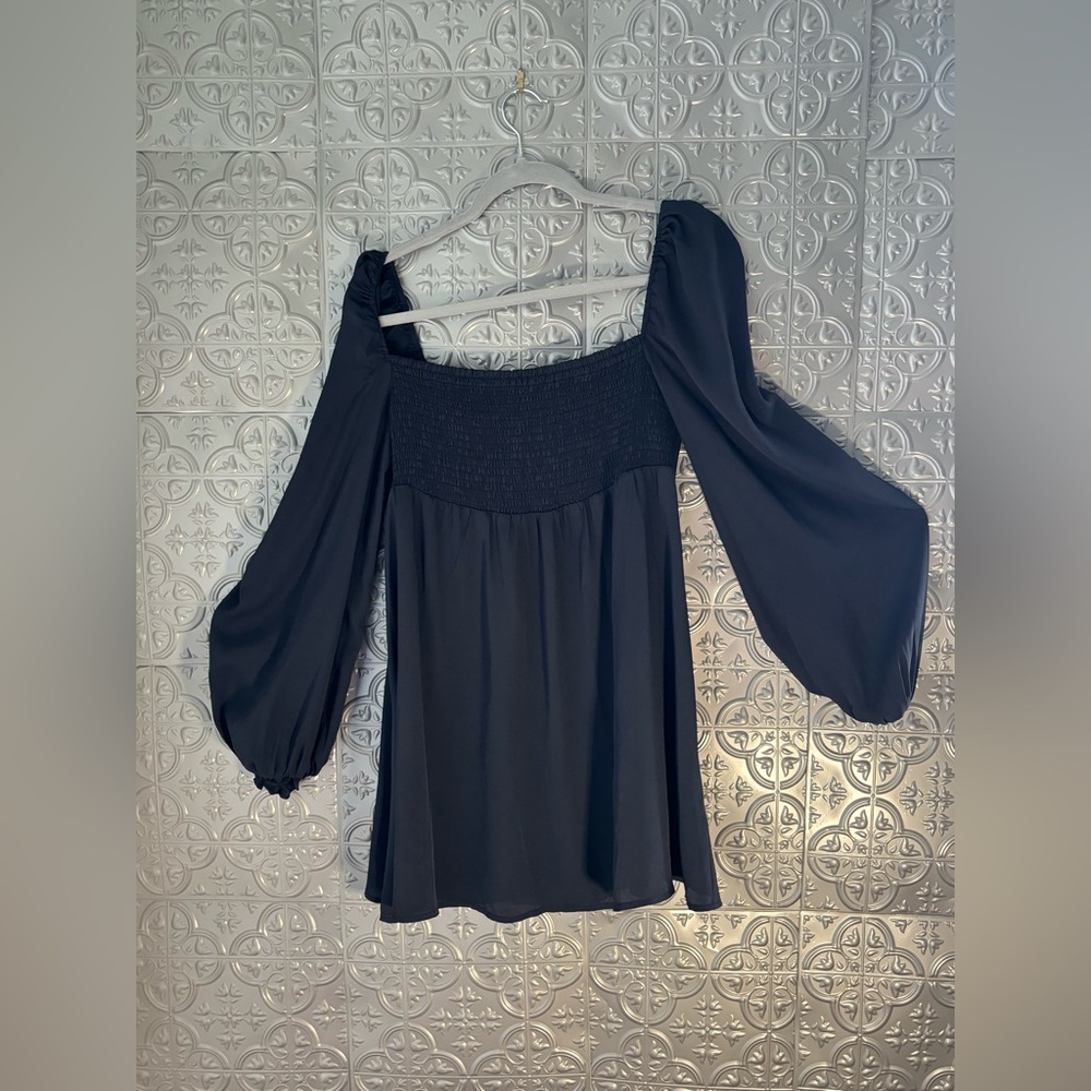 Cupshe Navy Blue Long sleeve dress Whimsy Cottagecore Fairy Boho Party smocked